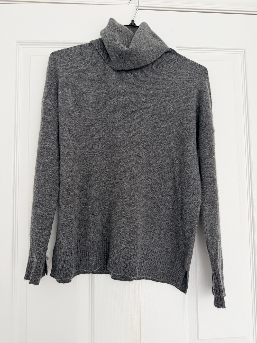 Alaskan Classic Gray Cashmere Turtleneck Sweater with pearl button cuffs - Women